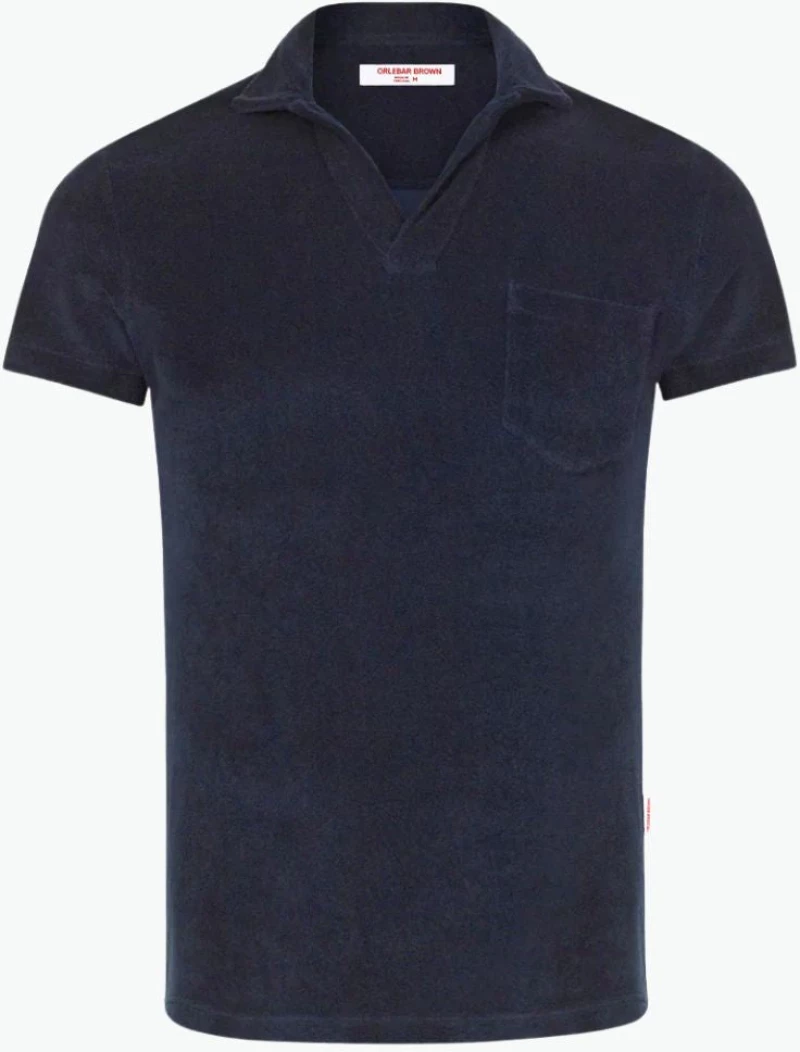 Orlebar Brown Terry Towelling Tailored Fit Cotton Polo Shirt Navy