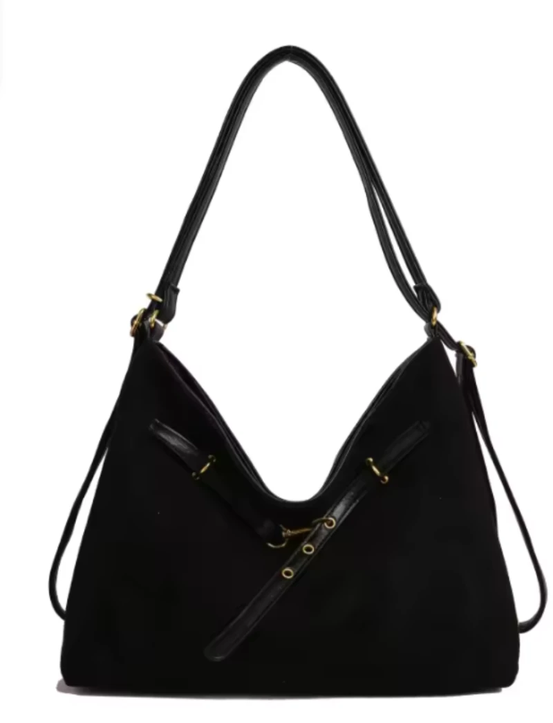 Γυναικεία Τσάντα Ώμου & Χιαστί Suede Style 527660-Μαύρο
