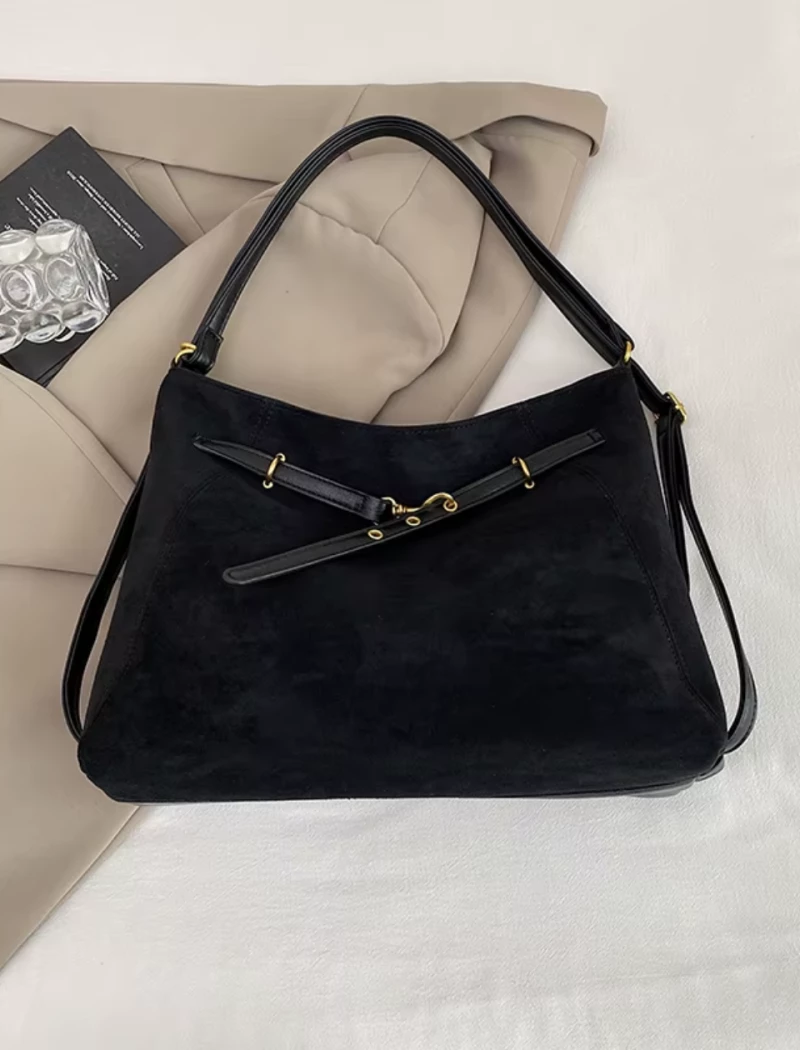 Γυναικεία Τσάντα Ώμου & Χιαστί Suede Style 527660-Μαύρο