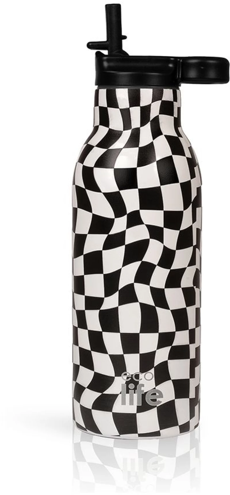 Ανοξείδωτο Παγούρι Θερμός με Καλαμάκι Ecolife 550ml - Black & White