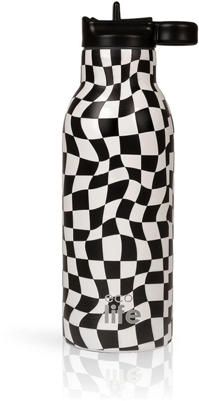 Ανοξείδωτο Παγούρι Θερμός με Καλαμάκι Ecolife 550ml - Black & White
