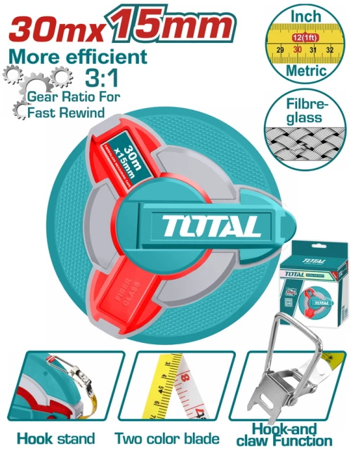Total TMTF18306 Μετροταινία 30m Fibreglass