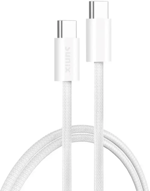 Sunix Υφασμάτινο Καλώδιο Type-C σε Type-C USB-C 60w 2μ. - Άσπρο