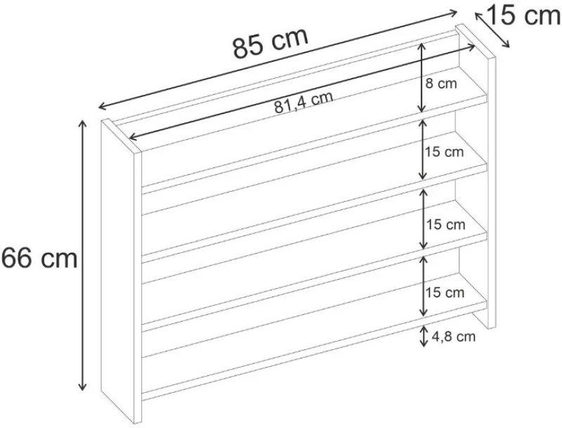 Ραφιέρα τοίχου Lane χρώμα καρυδί Ud 85x15x66εκ.