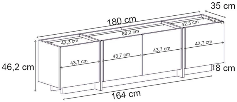 Έπιπλο τηλεόρασης Lowen Megapap χρώμα καρυδί milano 180x35x46,2εκ.
