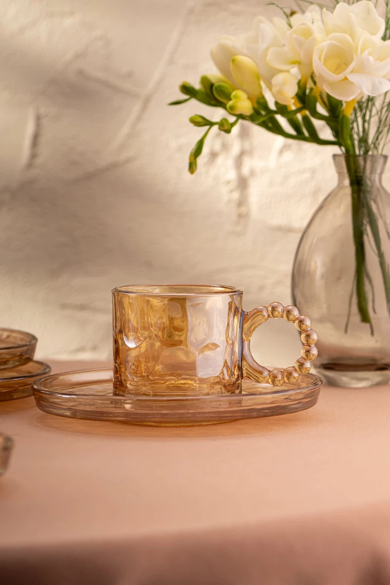 Stewehome Σετ 6 τεμαχίων φλιτζάνια καφέ 100 ml από γυαλί Καφέ