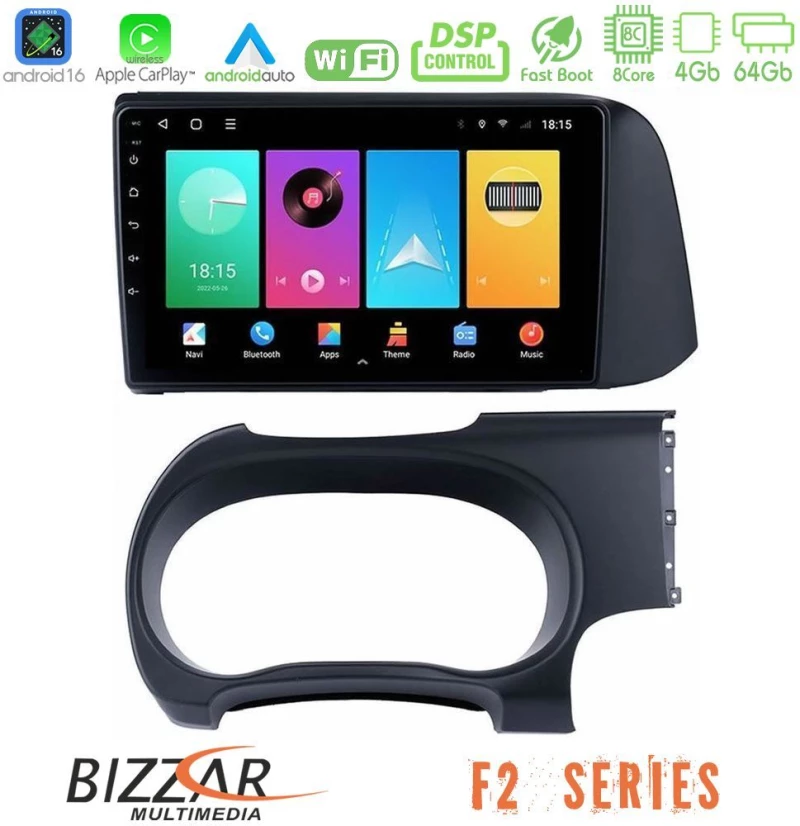Bizzar F2 Series 8Core Android16 4+64GB  Hyundai i10 Navigation Multimedia Tablet 9"