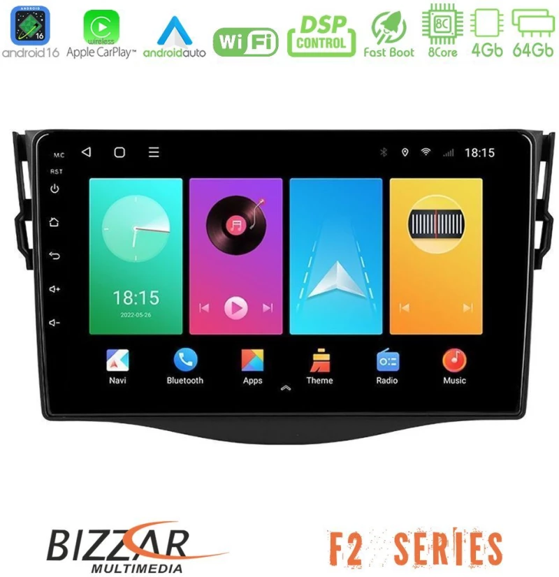 Bizzar F2 Series 8Core Android16 4+64GB  Toyota RAV4 Navigation Multimedia Tablet 9"