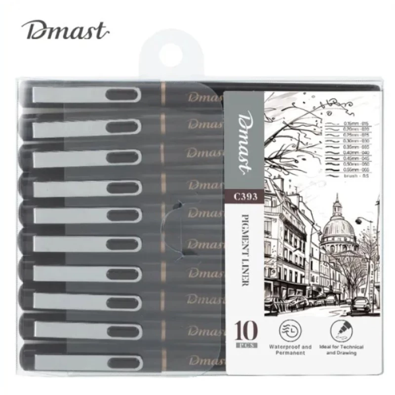 Μαρκαδόροι σχεδίου Deli Dmast Pigment Liner σετ 10τμχ μαύρο