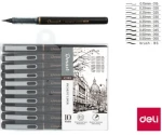 Μαρκαδόροι σχεδίου Deli Dmast Pigment Liner σετ 10τμχ μαύρο