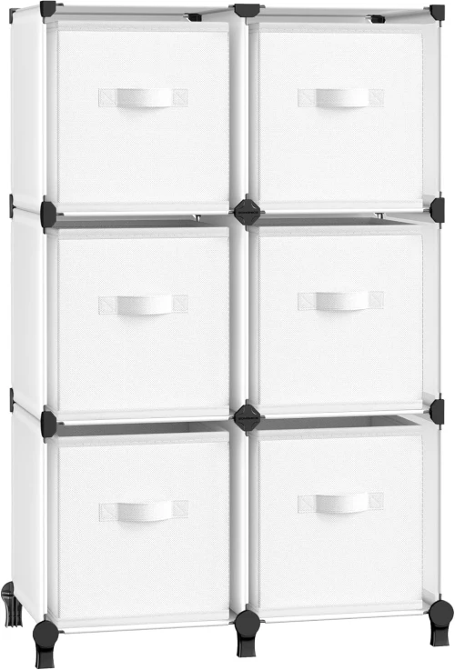 SONGMICS  LPC062W06 Μονάδα αποθήκευσης ρούχων 6 κύβων, 6 κύβοι από μη υφασμένο ύφασμα για ράφια, επεκτάσιμο, για εξοικονόμηση χώρου, Cloud White 64 x 31.5 x 95.5 cm