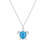 Γυναικείο Κολιέ Χελώνα Στυλ Blue Opal σε Ασημί Χρώμα