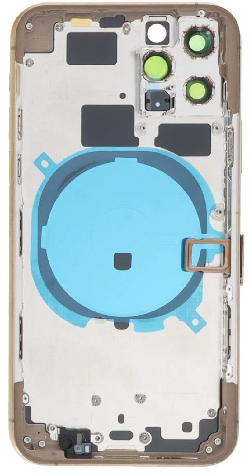 Apple iPhone 11 Pro - Back battery door cover middle frame housing with small parts Gold OEM with Logo