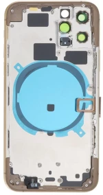 Apple iPhone 11 Pro - Back battery door cover middle frame housing with small parts Gold OEM with Logo