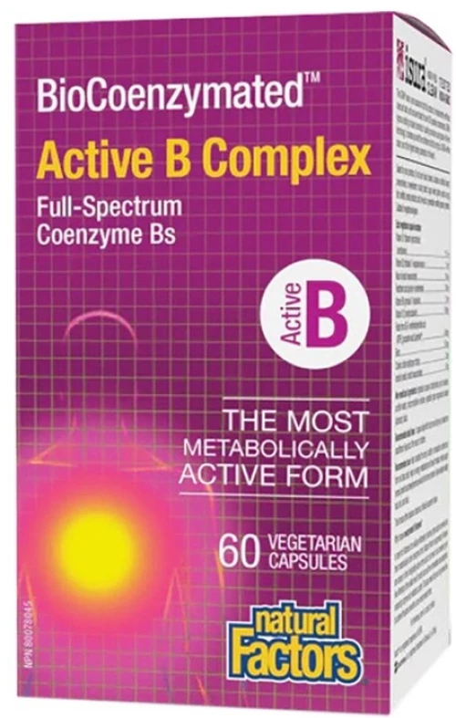NATURAL FACTORS BioCoenzymated Active B Complex, Συμπλήρωμα Διατροφής Συμπλέγματος Βιταμινών Β -60caps