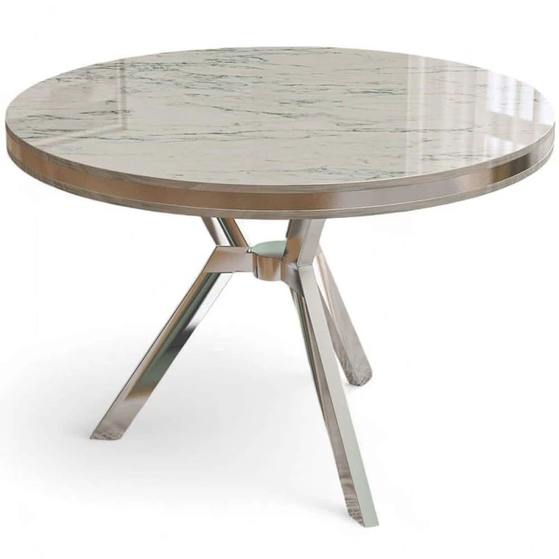 Τραπέζι Mos 240CHR2109 Φ90x74cm Marble Effect White-Chrome Μοριοσανίδα, Μέταλλο