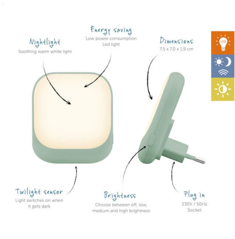 ZAZU Socket Light Φωτάκι Πρίζας Led με Αισθητήρα Νυκτός Μέντα ZA-SOCKET-02
