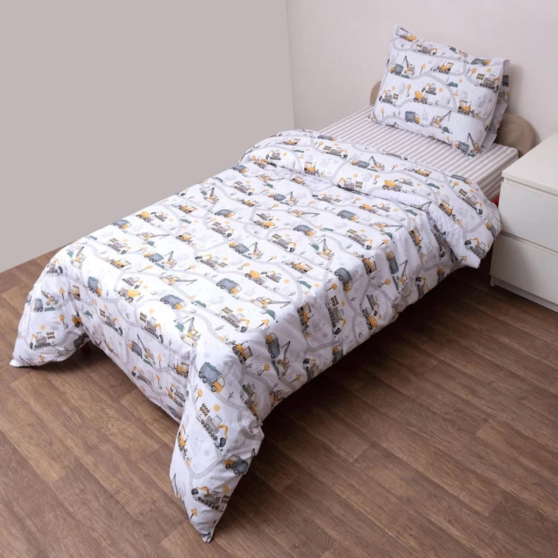 Κουβερλί Παιδικό Τρακ (Σετ 2τμχ) White-Multi Viopros Μονό 160x240cm 100% Βαμβάκι