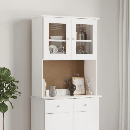 vidaXL Πάνω Ντουλάπι-Βιτρίνα ALTA Λευκό 77x30x92 εκ. Μασίφ Ξύλο Πεύκου