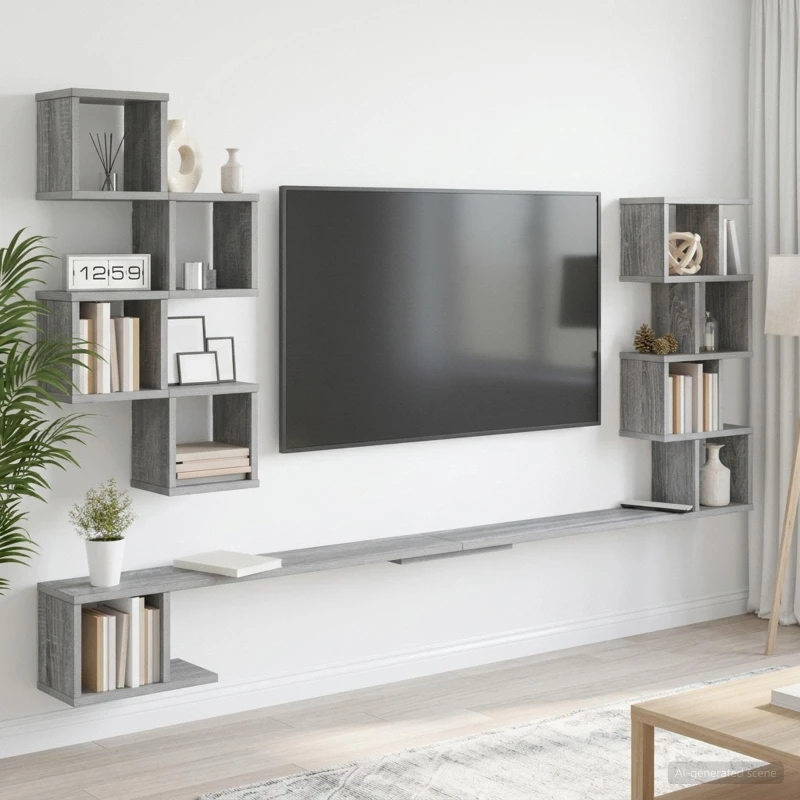 vidaXL Ράφι Τηλεόρασης Τοίχου Γκρι Sonoma 200 x 15 x 94 εκ