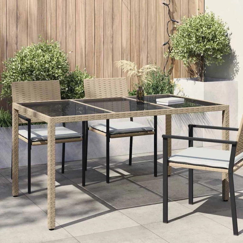 vidaXL Τραπέζι Κήπου Μπεζ 150 x 90 x 75 cm συνθετικό ρατάν