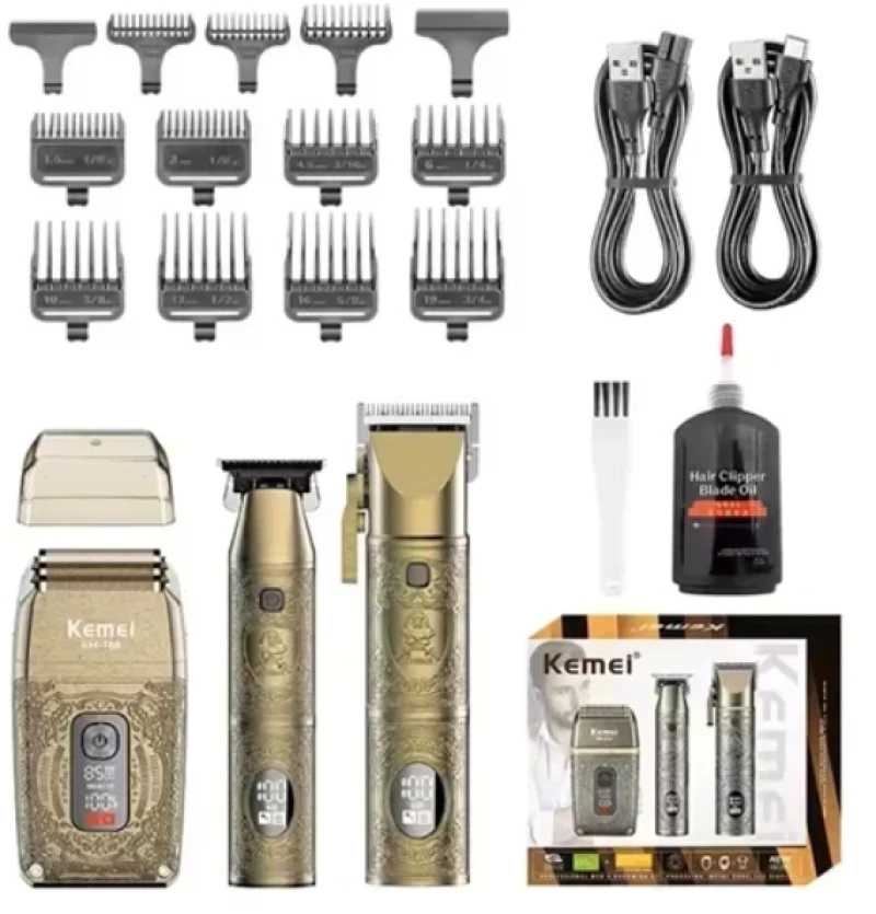Kemei KM-2235 Μηχανή & Trimmer & Shaver Set Επαναφορτιζόμενη Χρυσή