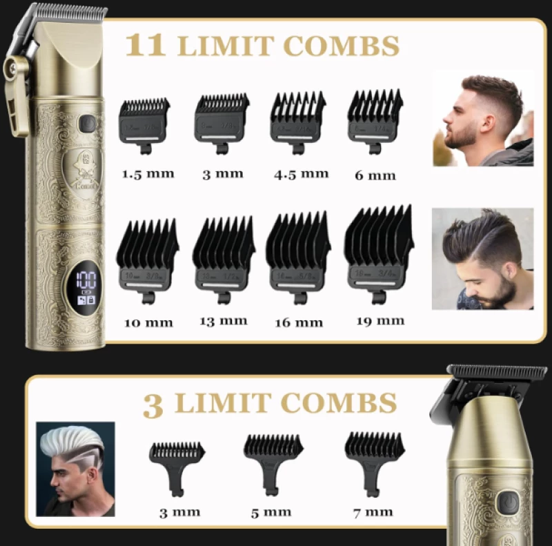 Kemei KM-2235 Μηχανή & Trimmer & Shaver Set Επαναφορτιζόμενη Χρυσή