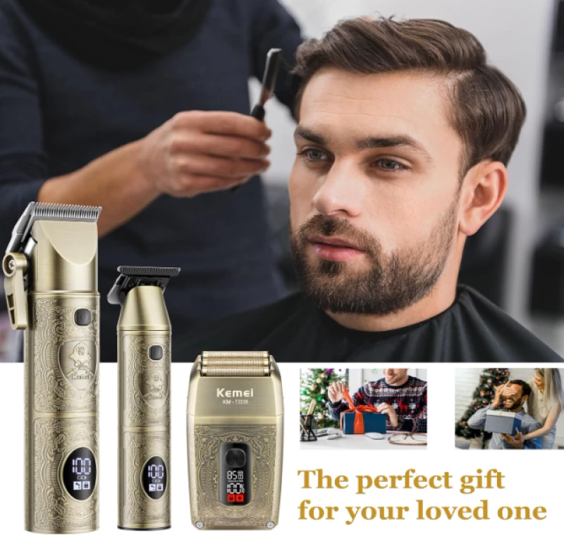 Kemei KM-2235 Μηχανή & Trimmer & Shaver Set Επαναφορτιζόμενη Χρυσή
