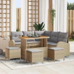 Σετ Καναπέ Κήπου με μαξιλάρι 9 pcs Μπέζ και Ανοιχτό Γκρι |3364352