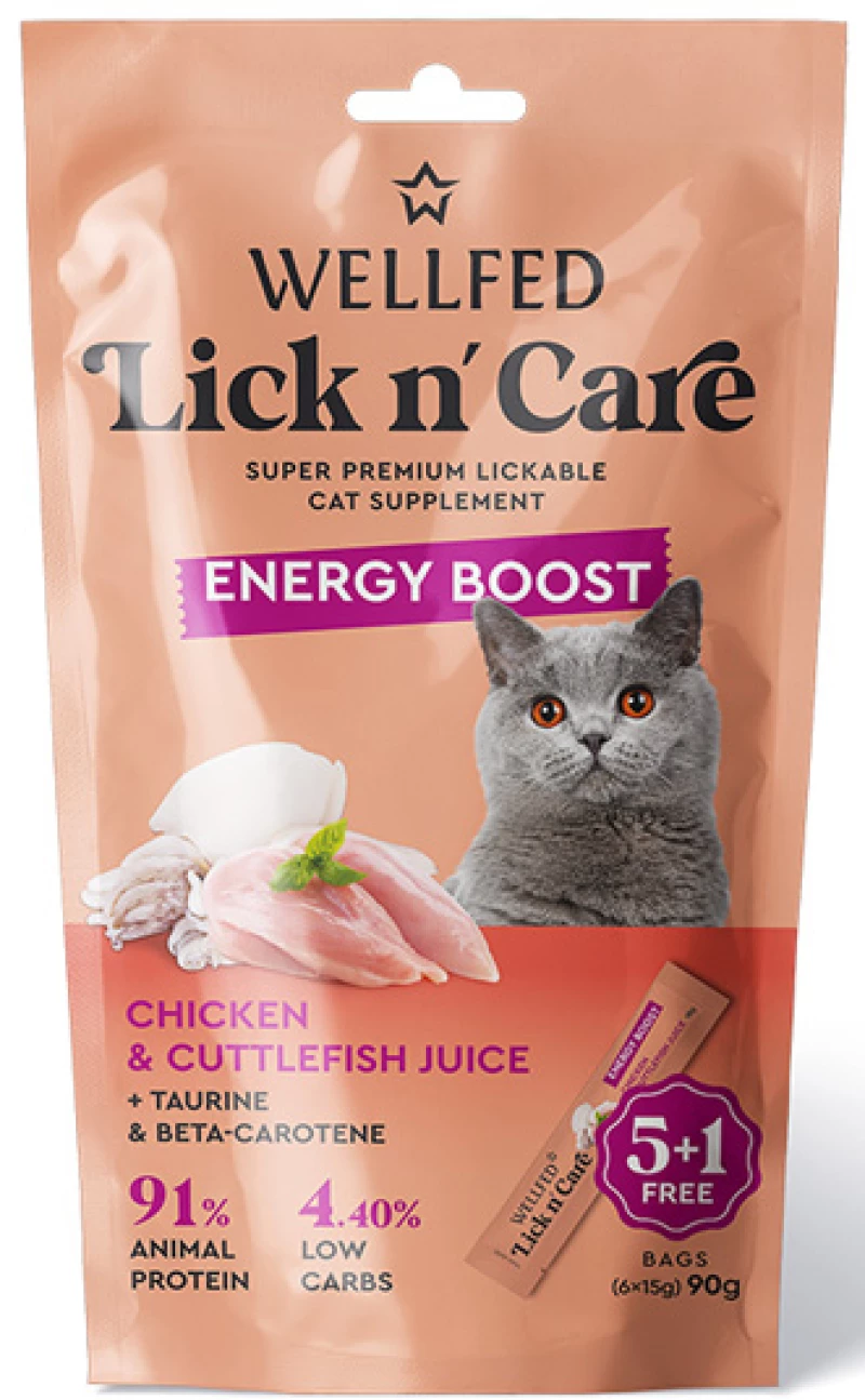 Λιχουδιά Γάτας Wellfed Lick N' Care Energy Boost (6x15gr) 90gr