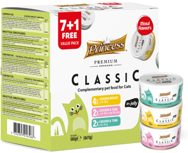 Princess Premium Classic Combo Chicken & Tuna 70g Mix 3 Γεύσεις (7 + 1 Δώρο)