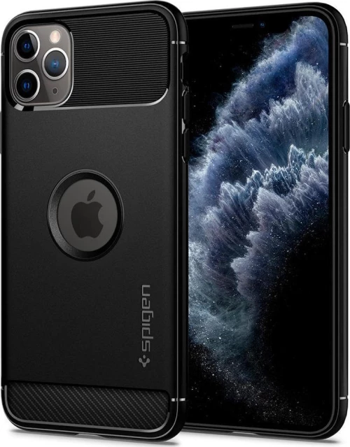 Spigen Rugged Armor Back Cover Σιλικόνης Μαύρο (iPhone 11 Pro)