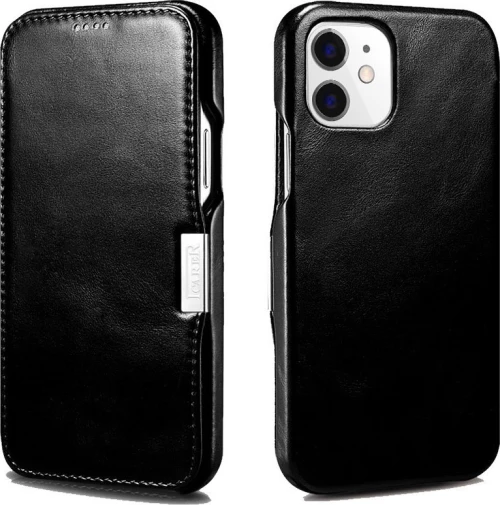 iCarer Side-Open Genuine Leather Book Μαύρο (iPhone 12 mini)