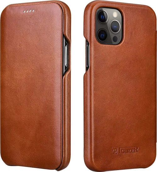 iCarer Vintage Series Curved Edge Book Δερμάτινο Καφέ (iPhone 12 / 12 Pro)
