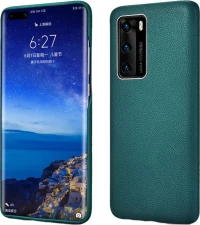 iCarer Grained Genuine Leather Back Cover για Huawei P40 - Green