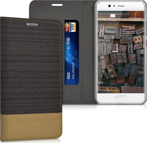 KWmobile Wallet Canvas Anthracite Brown (Huawei P10)