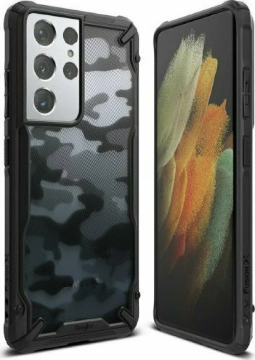 Ringke Fusion x Back Cover Πλαστικό Ανθεκτική Camo Black (Galaxy S21 Ultra 5G)