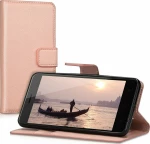 Xiaomi Redmi Note 9 - Δερμάτινη Αναδιπλούμενη Book Case με Ενσωματωμένη Θήκη Σιλικόνης – Gold Rose (oem)