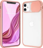 iPhone 12 Pro 6.1 inch- Clear Frosted Case,with Slide Camera Cover Protection - Pink (oem)