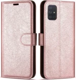 Samsung Galaxy A51 - Δερμάτινη Αναδιπλούμενη Book Case με Ενσωματωμένη Θήκη Σιλικόνης – Gold Rose (oem)