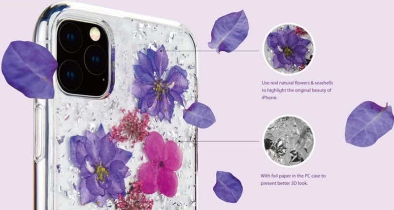SwitchEasy case for Iphone 11PRO HANDMADE WITH REAL FLOWERS PURPLE GS-103-80-160-90