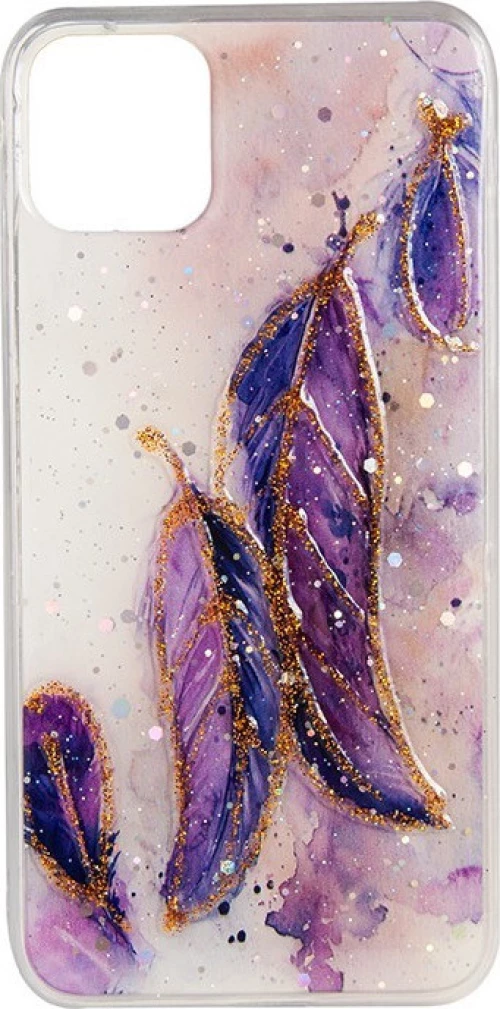ΘΗΚΗ TPU SILICONE CASE ΓΙΑ IPHONE 11 PRO MAX CLEAR 3D ΜΕ ΣΧΕΔΙΟ PURPLE FEATHER 100.350