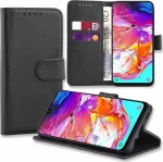 Samsung Galaxy A70 – Δερμάτινη Αναδιπλούμενη Book Case με Ενσωματωμένη Θήκη Σιλικόνης – Black (oem)