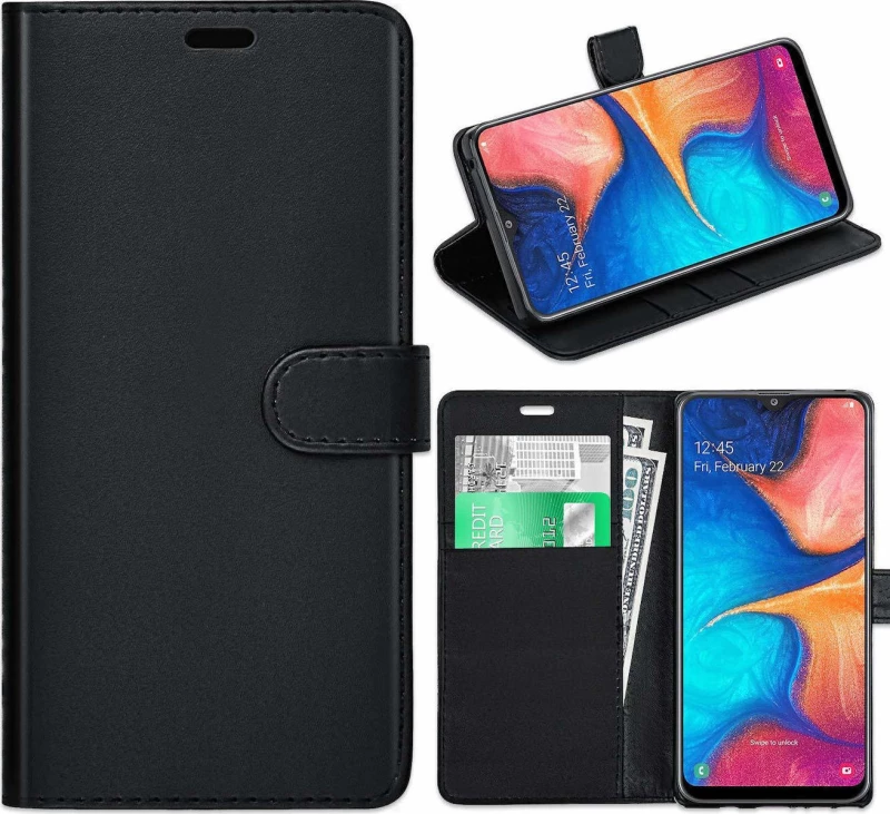 Samsung Galaxy A50 – Δερμάτινη Αναδιπλούμενη Book Case με Ενσωματωμένη Θήκη Σιλικόνης – Black (oem)