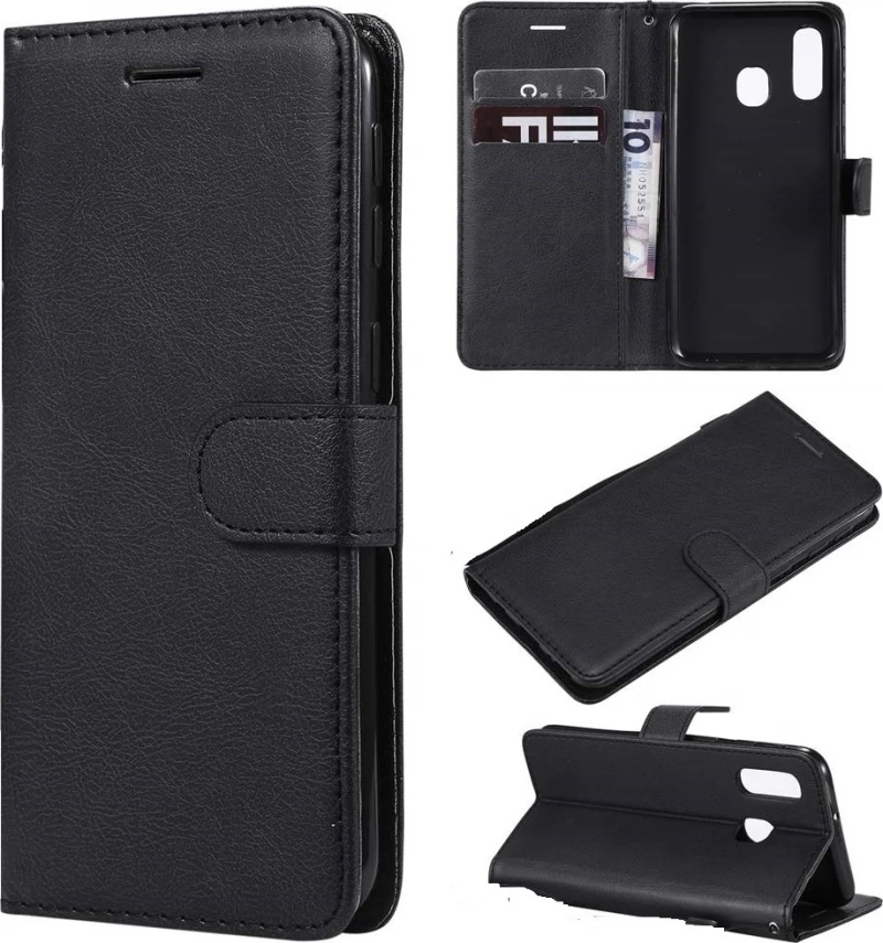 Samsung Galaxy A40 – Δερμάτινη Αναδιπλούμενη Book Case με Ενσωματωμένη Θήκη Σιλικόνης – Black (oem)