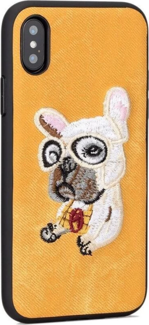Θήκη back cover handmade σκύλος πλεκτός για iPhone X/XS - κίτρινο