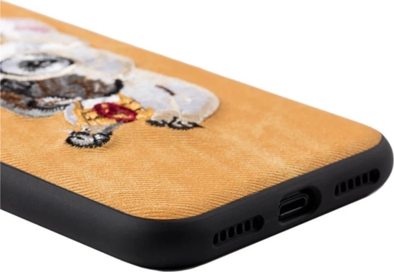 Θήκη back cover handmade σκύλος πλεκτός για iPhone X/XS - κίτρινο