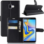 Samsung Galaxy J6 Plus - Δερμάτινη Αναδιπλούμενη Book Case με Ενσωματωμένη Θήκη Σιλικόνης – Black (oem)