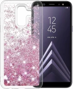 Samsung Galaxy A6 Plus 2018 - Liquid Cute Luxury Sparkly Flowing Quicksand Hearts (OEM)