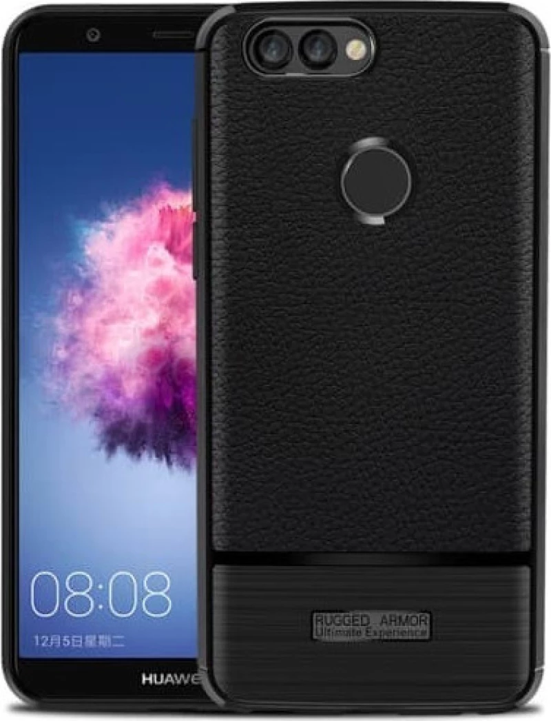 Κάλυμμα Πλάτης Litchi Brushed TPU για Huawei P Smart / Enjoy 7s Black